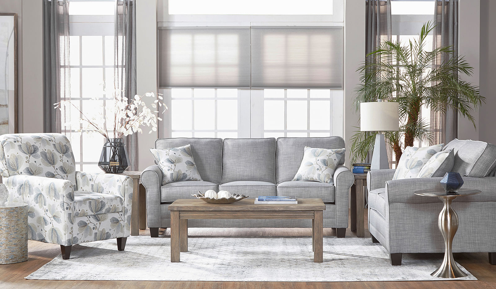 Ozark Sofa and Loveseat in Grey Linen Fabric